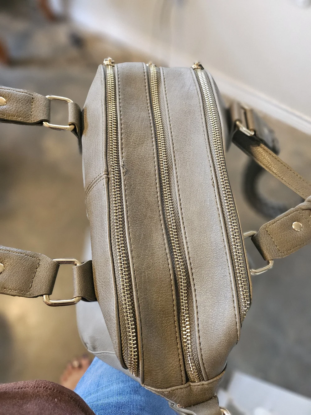 Antik Kraft Roxanne Moss Green 3 Zip Pocket Satchel W Shoulder Strap